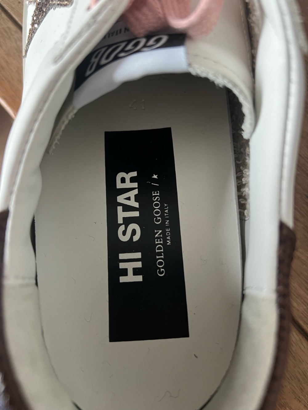 Golden Goose White Leather Sneakers with Pink Laces and Pink Glitter Star Accent - Picture 5 of 13